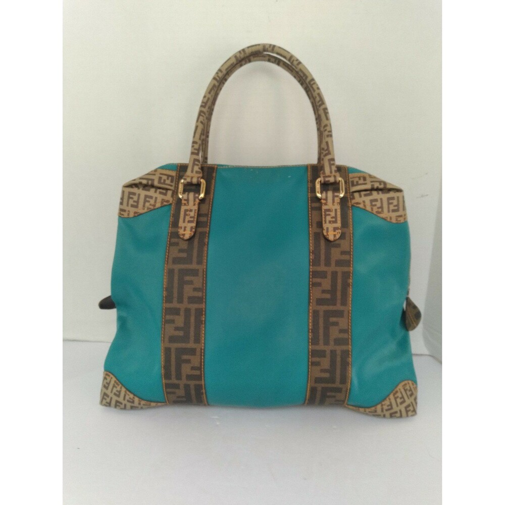 Fendi Monogram Turquoise Leather Tote Bag with FF Pattern‎ Trim Designer Handbag